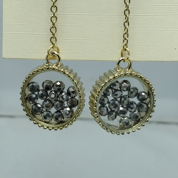 Mystique gold chain dangle fish hook earring with floating stones - Picture 4 of 4